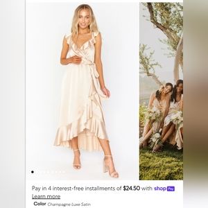 Samantha Ruffle Wrap Dress ~ Champagne Luxe Satin